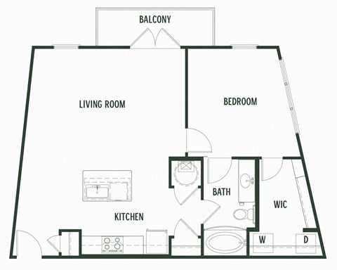 Floor plan for 1 bed, 1 bath, 830 sqft